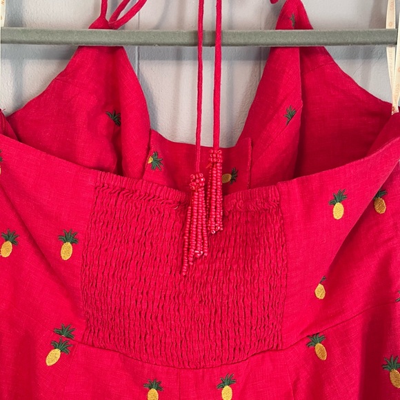 Farm Rio Embroidered Pineapples Red Jumpsuit size L linen blend halter top - Picture 7 of 16